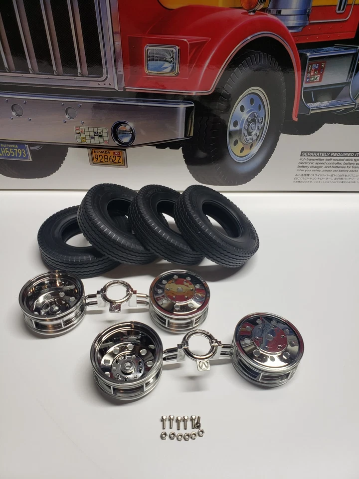 Tamiya King Grand Knight Hauler Globe Liner Rear Wheels Tires V Parts 1/14 Semi - Image 1 of 1