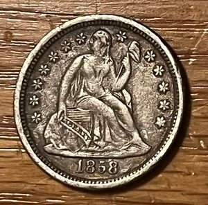 Moneda de diez centavos libertad sentada 1858-o, estado XF, mejor fecha - Imagen 1 de 9
