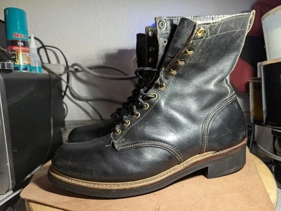 Knapp Black Leather Work Motorcycle Northwest Boots Men 11.5 M Vintage USA Made - Image 1 of 4