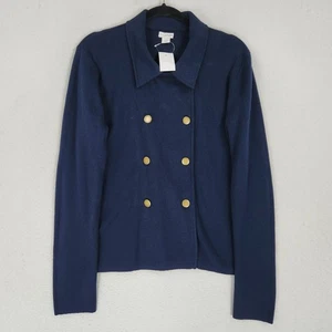 J Crew Sweater Womens Medium Navy Blue Double Breasted Blazer Cardigan Knit NEW - Picture 1 of 13