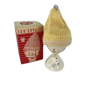 1950-60s Vtg SEVI Wooden Painted Eggcup Blonde Girl Mushroom Cap Box ITALY - Picture 1 of 12