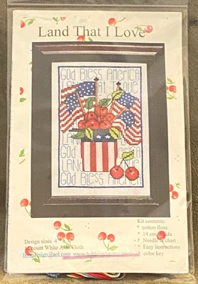 PATRIOTIC Land that I Love COUNTED CROSS STITCH Kit ~ Summer Cherries Flag - Image 1 of 4