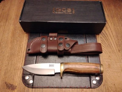 Cuchillo de hoja fija personalizado GCS 5" hoja D2 mango de madera funda de cuero hecho en EE. UU.  Foto 1 de 3
