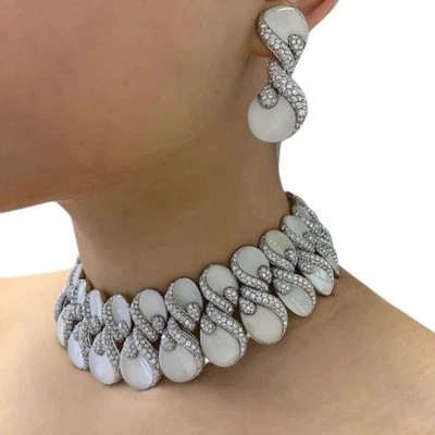 Statement Necklace Set for Women Infinite Design Luxury Enamel CZ Jewelry - Image 1 of 4