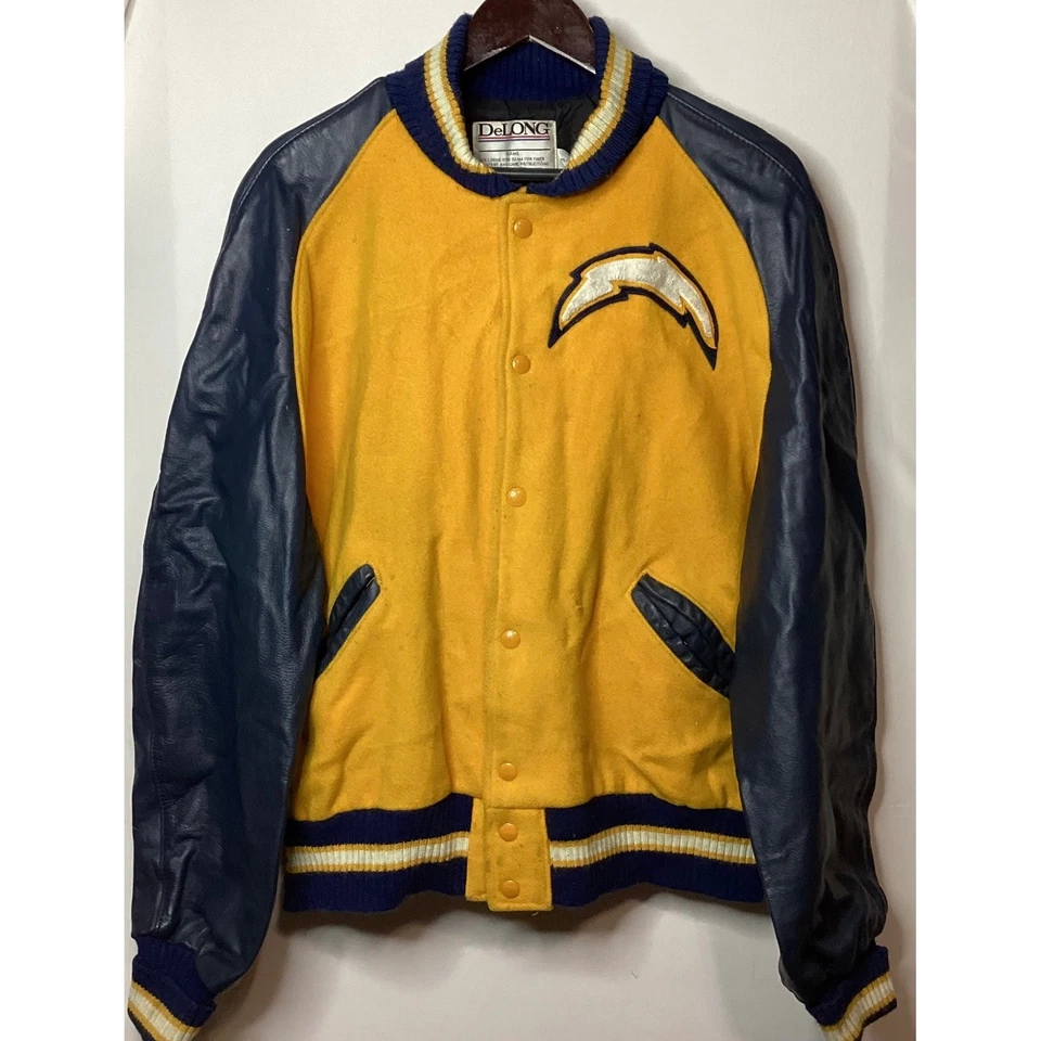 De Colección DeLong Para Hombres Los Angeles Chargers Chaqueta Universitaria Lana Cuero NFL Fútbol Foto 1 de 4