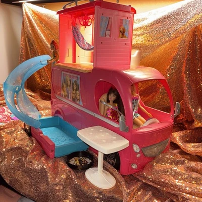 Barbie 2014 POP-UP 3 Level CAMPER w pool PLAYSET  bed PARTY W/ Skipper & More - Image 1 of 4