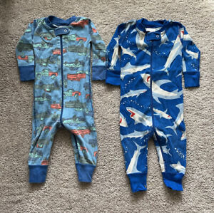 Lot 2 Hanna Andersson Boys PJs Pajamas Blue Shark Trucks 6-12 Months
