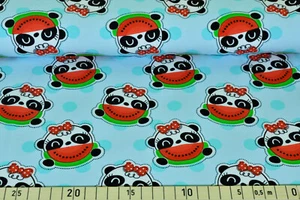 Baumwolljersey Panda Hellblau 145 cm nähen Jersey Kinderstoff Bär Melone Tiere - Bild 1 von 1