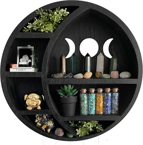 Wooden Moon Shelf for Crystals - Crescent Moon Crystal Shelf, Crystal Storage & - Picture 1 of 12