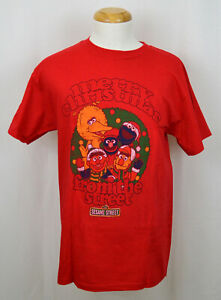 Sesame Street Xmas T-shirt Merry Christmas Holiday Graphic Tee Cotton Red NWT