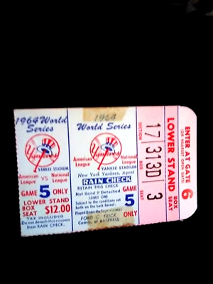 MICKEY MANTEL' s🔥64'LAST WORLD SERIES TICKET STUB ,NY YANKEES PROGRAM/SCORECARD - Image 1 of 4