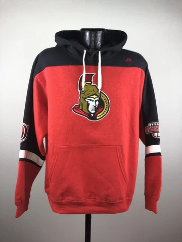 Men's Majestic NHL Ottawa Senators Red Ice Classic Fleece Cotton Hoodie NWT XL Cover