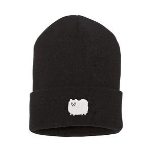 White Pomeranian dog embroidered beanie hat, embroidery winter beanie - Picture 1 of 2