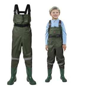 HISEA Kids Fishing Chest Waders Anti-Slip Bootfoot Nylon PVC Waterproof Hunting - Picture 1 of 22