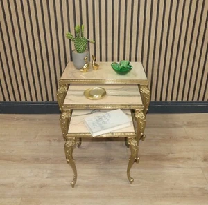 Elegante Hollywood Regency Satztische Marmor/Messing 1960er Satztisch 3er Set - Bild 1 von 11