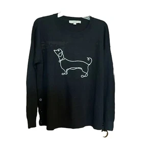Ann Taylor Loft Black Crew Neck Pullover Sweater Sz XL Embroidery Dog Dachshund - Picture 1 of 7