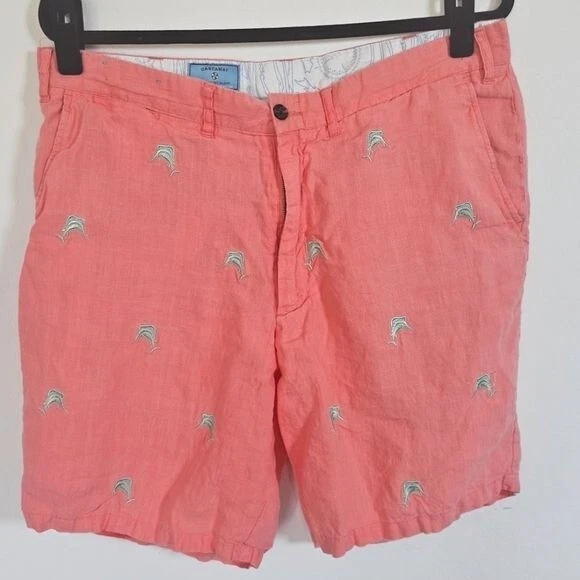 Castaway Nantucket Island Coral Linen Flat Front Chino Shorts Size 36 - Image 1 of 4
