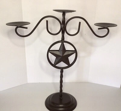 Pilar vela triple hierro estrella. Marrón. "Altura aproximada 16,5"" ancho 16,50""" Foto 1 de 2