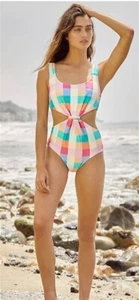 NWT Free People Paper London M Barbuda 1PC Swimsuit Maldives Check 115502 - Picture 1 of 2