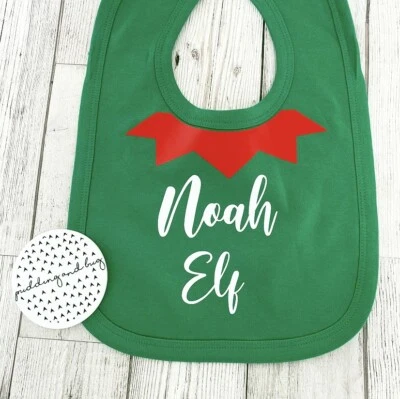 babero personalizado navidad bebé niño elfo primera navidad