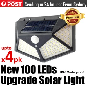 2-4pk 100 LED Solar Outdoor Lights Garden Motion Sensor Floodlights Waterproof - Picture 1 of 10