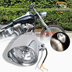 5.75" 5 3/4" Chrome Motorcycle Bullet Headlight Bucket w/ Visor & Tri-Bar Bulb
