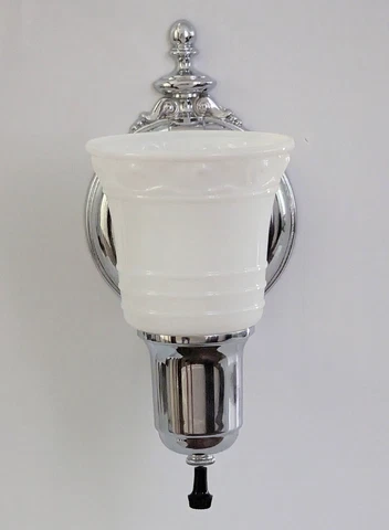 Vtg Art Deco Chrome Wall Light Fixture Bath Sconce Marked GLOBE Milk Glass Shade Cover