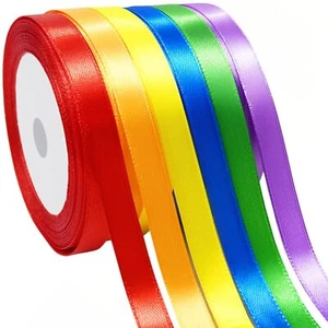3/8" 6 Colors X 25 Yards Rainbow Satin Ribbon150 Yards Assorted Colors Satin ... - Picture 1 of 6