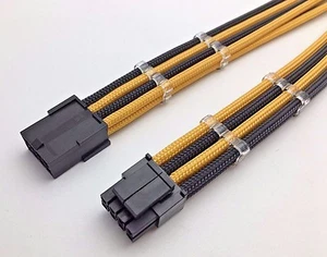 4 + 4 Pin ATX CPU Black Gold Sleeved Extension Cable 30cm Shakmods 2 Cable Combs - Picture 1 of 2