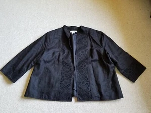 Womens Jacket-LUCY & LAUREL-black floral eyelet 100% linen lined 3/4 sleeve-2X - Picture 1 of 4