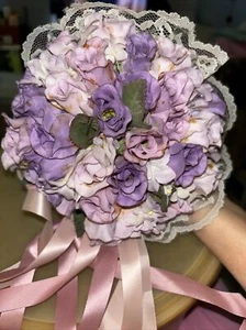 Bride Bouquet Purple Pink & Lavender Roses Handmade Bouquet, See Description - Picture 1 of 6