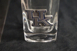 Shot Glass University of Kentucky clear glass with blue/silver UK square shape - Picture 1 of 5
