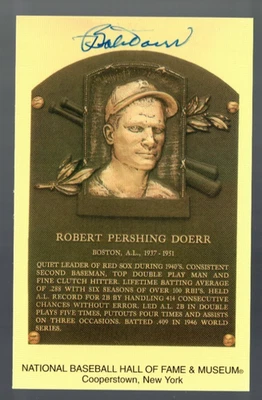 Bobby Doerr HOF Plaque Postcard Signed  Autographed Boston Red Sox - Image 1 of 2