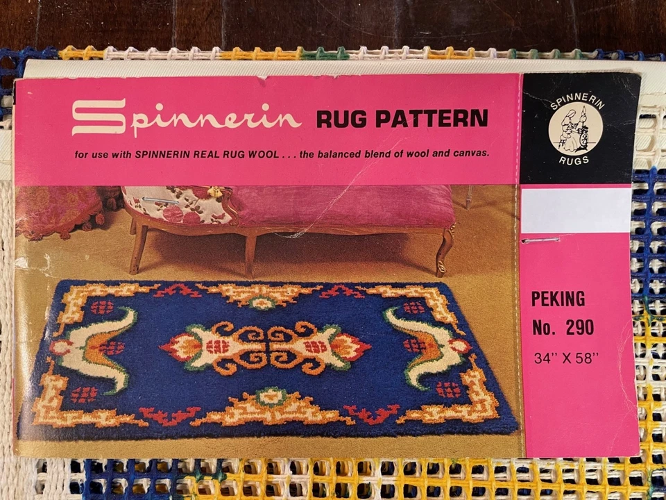 Large Spinnerin Hook Rug Pattern Canvas Peking  # 290 sz 34 x  58 in - Image 1 of 2