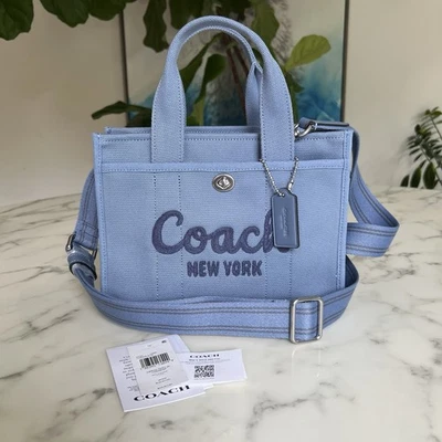 NWT COACH Cargo Tote Bag 26 Slate Blue / Silver Canvas Crossbody Bag CP164 - Image 1 of 4