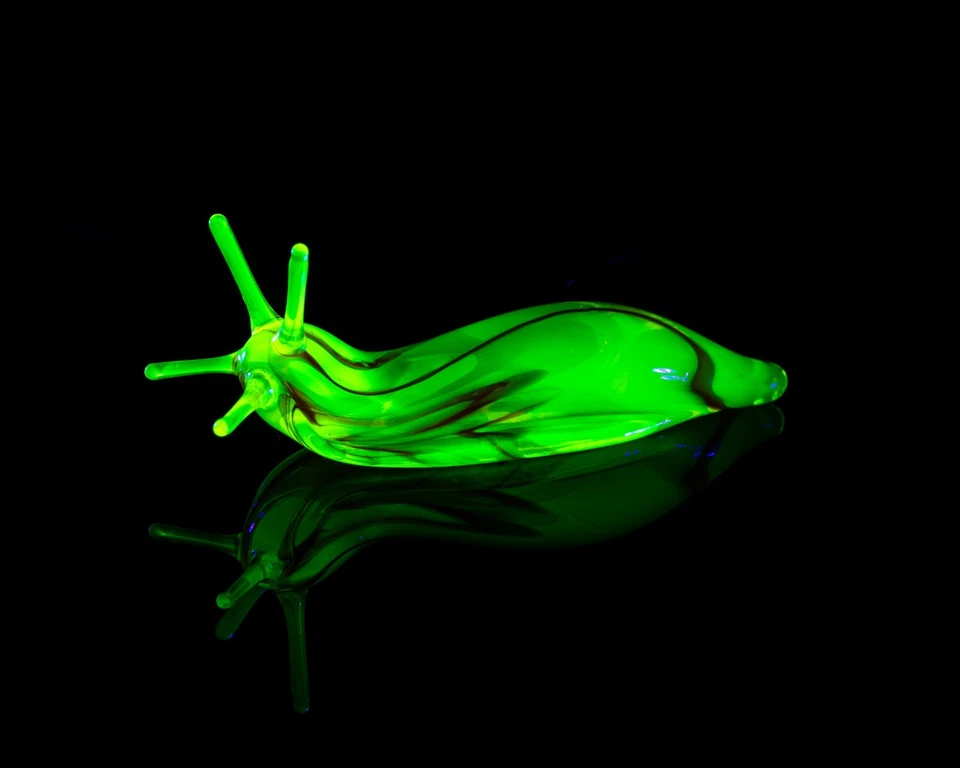 Uranium Glass Slug Figurine UV Reactive Green Hand Blown Lampwork Animal - Image 1 of 4