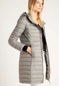 Neu mit Etikett Quitte grau Daunen gefüllt verstaubar gefütterte lange Jacke Small - Bild 1 von 5