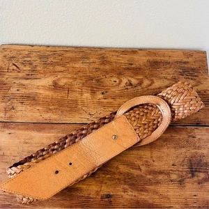 Linea Pelle Wide Woven Leather Belt - Bronze Gold Brown Large - Picture 1 of 6
