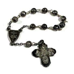 Vintage Rosenkranz Rosenkranz Silber Ton Metall Kreuz Rose Knospe Perlen Klein 5,5" - Bild 1 von 21