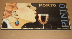 Retro Look Porto Pinto Lady & Wine 20x10 inch Wall Decor Plaque Hanging Art Sign - Picture 1 of 2