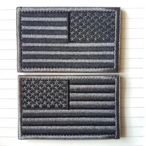 USA US AMERICAN FLAG REVERSE LEFT RIGHT SHOULDER HOOK 2 PATCHES BADGE DARK GREY - Picture 1 of 3