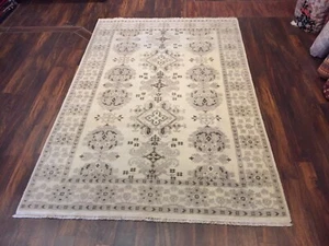 Gray Genuine Hand Knotted Oushak Geometric Area Rug Runner Carpet 6’x9’1,#22 - Picture 1 of 12