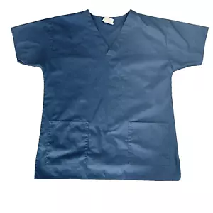 Crest Scrub Top Size Medium Pockets V-Neck Blue Made in USA Short Sleeve - Picture 1 of 6