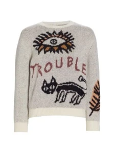 $350 NWT MOTHER DENIM Evil Eye Kitty Cat PROTECTION FROM TROUBLE Sweater Sz XS S - Picture 1 of 24