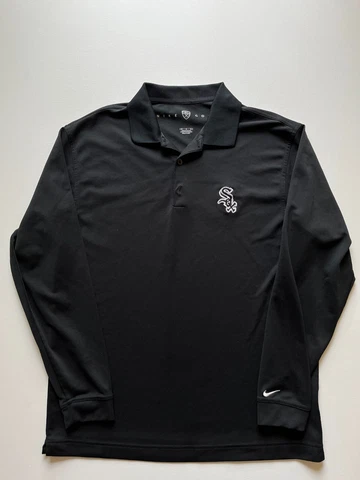 Nike Chicago White Sox Polo Shirt Mens Medium Black Long Sleeve Baseball MLB Cover