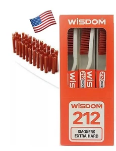 6X Wisdom 212 Smokers Extra Hard Brown Bristle Tooth Brush.USA Seller - Picture 1 of 2