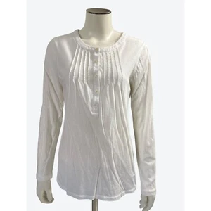 Ann Taylor 100% Cotton Sheer White Crew Neckline Button Up Casual Blouse Size M - Picture 1 of 10