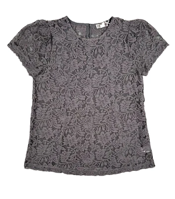 Chelsea28 Top Women XS Gray Lace Rayon Blend Blouse Short Capped Floral NWT - Image 1 of 4