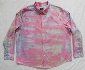 Tie Dye Pink Rainbow Striped Long Sleeve Button Down Shirt - 3XL Mens Hand Made - Picture 1 of 6