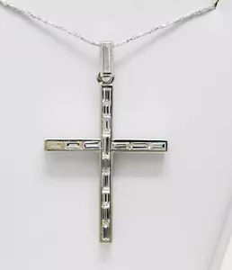 Platinum Baguette Diamond ≈ 1-5/8" x 1" Cross Motif Pendant B6444 - Picture 1 of 7